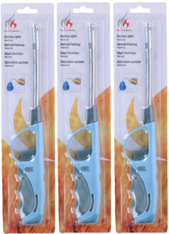 Flame Classics BBQ/keuken aanstekers - 3 stuks - lange steel - 29 cm - blauw