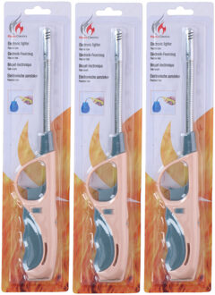 Flame Classics BBQ/keuken aanstekers - 3 stuks - lange steel - 29 cm - roze