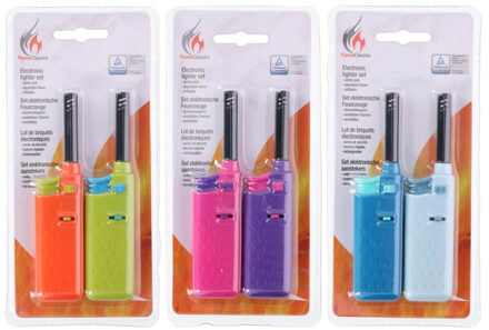 Flame Classics BBQ/keuken aanstekers set 4x stuks multi-color 14 cm