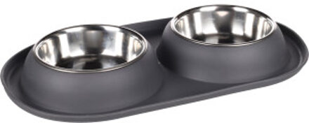 Flamingo Eet- en drinkpot Duo Dinner Grafa donkergrijs voor hond en kat 2 x 220 ml