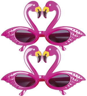 Flamingo feest zonnebril voor volwassenen - 2x stuks - Hawaii Tropische thema feestartikelen - Roze