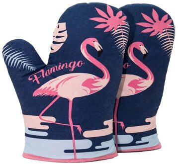 Flamingo Patroon Magnetron Handschoenen Hittebestendig Oven Handschoenen Pannenlap Geïsoleerde Pad Thermodynamische Keuken Gereedschap blauw