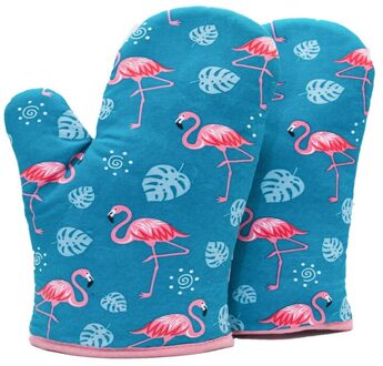 Flamingo Patroon Magnetron Handschoenen Hittebestendig Oven Handschoenen Pannenlap Geïsoleerde Pad Thermodynamische Keuken Gereedschap groen
