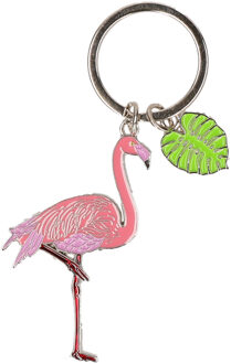 flamingo sleutelhanger - metaal - 5 cm - Dieren cadeau artikelen - Vogels - Sleutelhangers