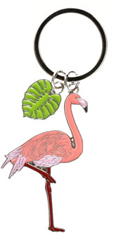 flamingo sleutelhanger - metaal - 5 cm Multi