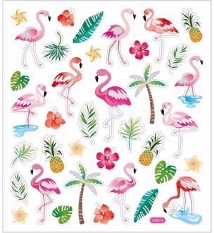 Flamingo thema kinder stickers gekleurd 37 stuks - Stickers Multikleur