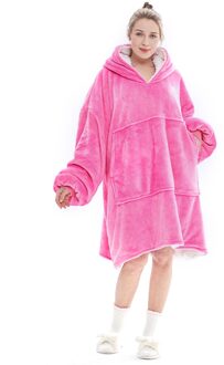 Flanel Hoodies Oversized Dekens Warm Robe Badjas Horloge Tv Sweatshirts Vrouwen Winter Warme Badjas Deken Huishouden roze