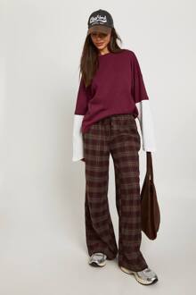 Flannel: Broek Met Trekkoord-Taille En Wijde Pijpen, Chocolate - 38