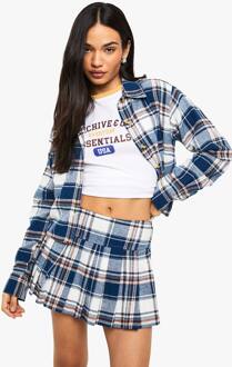 Flannel Print Geplooide Minirok, Navy - 44