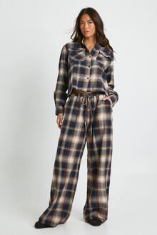 Flannelprint, Broek Met Trekkoordtaille En Wijde Pijpen, Brown - 38