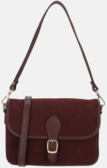 flap crossbody tas suede bordeaux Donker rood