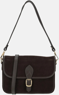 flap crossbody tas suede donkerbruin