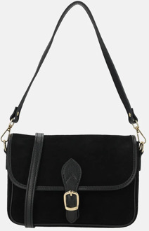 flap crossbody tas suede zwart