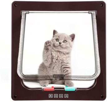 Flap Deur Met 4 Manier Veiligheidsslot Hond Kat Flap Deur Voor Hond Katten Kitten Abs Plastic Kleine Huisdier Gate deur Kit Kat Honden Flap Deuren bruin