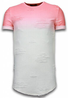 Flare Effect T-shirt - Long Fit Shirt Dual Colored - Roze - Maten: M