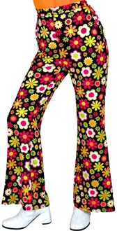 Flared Broek 60's Bloemen Dames Zwart, Multikleur - Print