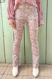 Flared Broek Bloemen Creme Roze Beige/Roze