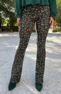Flared Broek Wild Flower Smaragd Groen