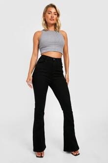 Flared High Waist Booty Boost Skinny Jeans Met Split, Black - 34