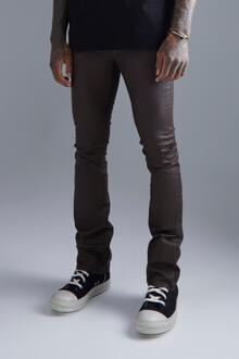 Flared Skinny Jeans Met Coating, Dark Brown - 32