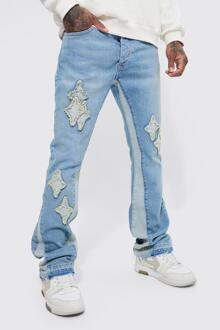 Flared Slim Fit Jeans Met Panelen, Antique Blue - 32R