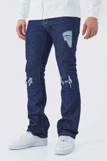 Flared Slim Fit Rip & Repair Jeans, Indigo - 28R