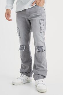 Flared Slim Fit Rip & Repair Jeans, Mid Grey - 28R