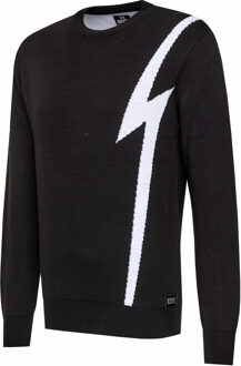 Flash gebreide trui met ronde hals Zwart/wit - S