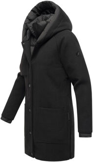 Flauschwunder dames wintermantel met afneembare kraag Zwart