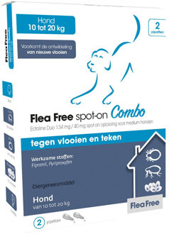 FLEA FREE Spot-On Combo Hond 10-20kg Pipetten - Vlooien- en tekenmiddel - 4 stuks