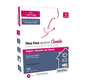 FLEA FREE Spot-On Combo Kat Pipetten - Vlooien- en tekenmiddel - 4 stuks