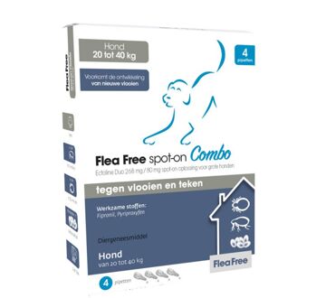 FLEA FREE Spot-On Combo - Pipetten - Anti vlooien en teken Hond - 20-40 kg - 4 stuks
