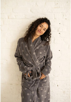 Fleece badjas dames gestipt antraciet Grijs