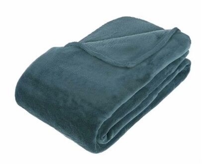 Fleece bank deken/plaid - petrol blauw - 180 x 230 cm - Plaids Grijs