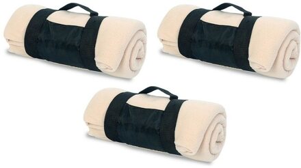 Fleece Deken - 3x - plaid met afneembaar handvat - beige - 160 x 130 cm - warme bank dekentje