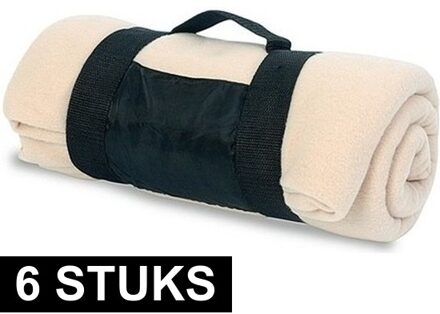 Fleece Deken - 6x - plaid met afneembaar handvat - beige - 160 x 130 cm - warme bank dekentje