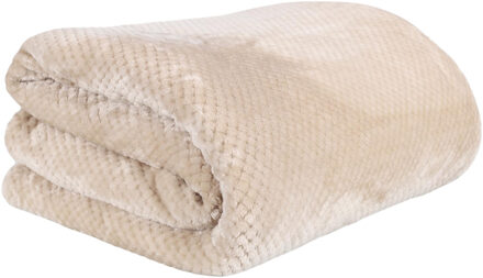 Fleece deken - beige - 180 x 220 cm - polyester - XXL woondeken