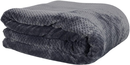 Fleece deken - grijs - 180 x 220 cm - polyester - XXL woondeken