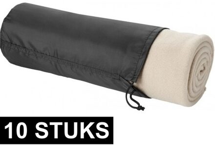 Fleece deken of plaid - 10x - bank/bed - beige - 150 x 120 cm - reisdeken met tasje