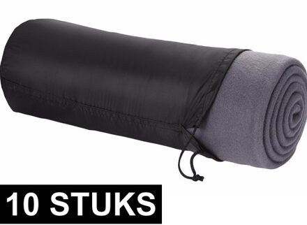 Fleece deken of plaid - 10x - bank/bed - grijs - 150 x 120 cm - reisdeken met tasje