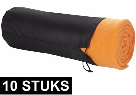 Fleece deken of plaid - 10x - bank/bed - oranje - 150 x 120 cm - reisdeken met tasje