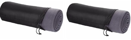 Fleece deken of plaid - 2x - bank/bed - grijs - 150 x 120 cm - reisdeken met tasje