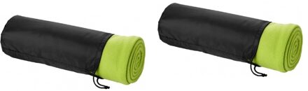 Fleece deken of plaid - 2x - bank/bed - limegroen - 150 x 120 cm - reisdeken met tasje