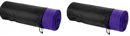 Fleece deken of plaid - 2x - bank/bed - paars - 150 x 120 cm - reisdeken met tasje