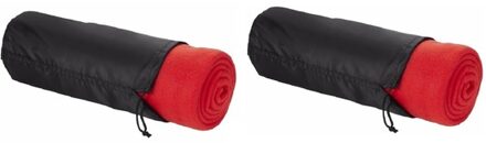 Fleece deken of plaid - 2x - bank/bed - rood - 150 x 120 cm - reisdeken met tasje