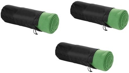 Fleece deken of plaid - 3x - bank/bed - groen - 150 x 120 cm - reisdeken met tasje