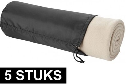 Fleece deken of plaid - 5x - bank/bed - beige - 150 x 120 cm - reisdeken met tasje