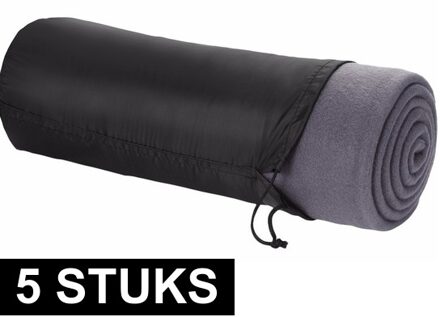 Fleece deken of plaid - 5x - bank/bed - grijs - 150 x 120 cm - reisdeken met tasje