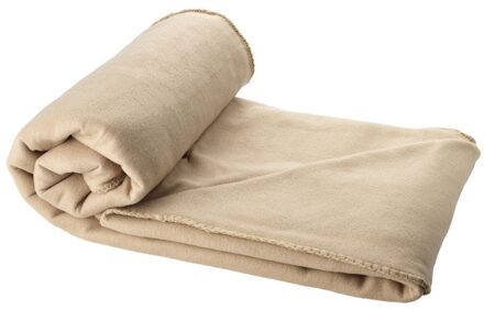 Fleece deken of plaid - bank/bed - beige - 150 x 120 cm - reisdeken met tasje