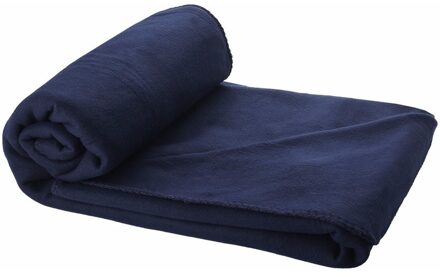 Fleece deken of plaid - bank/bed - donkerblauw - 150 x 120 cm - reisdeken met tasje Navy